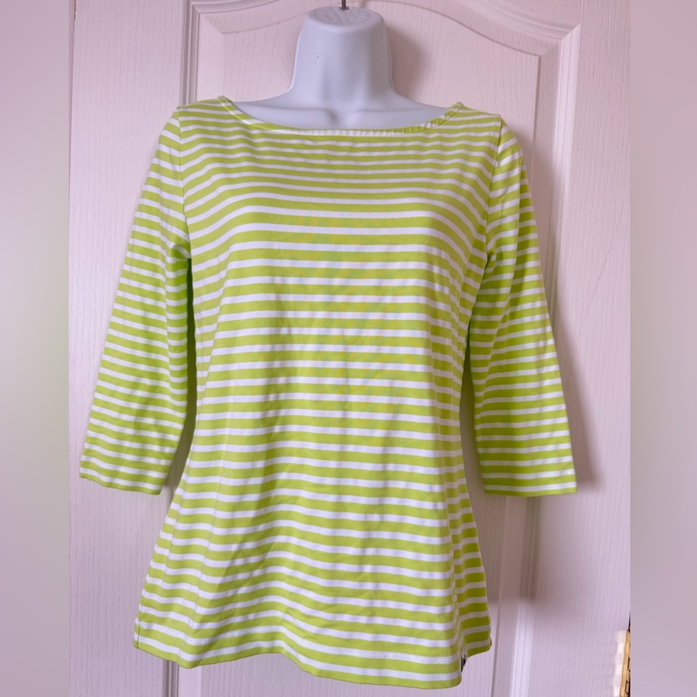 Vineyard Vines XS Striped Boatneck top Green White